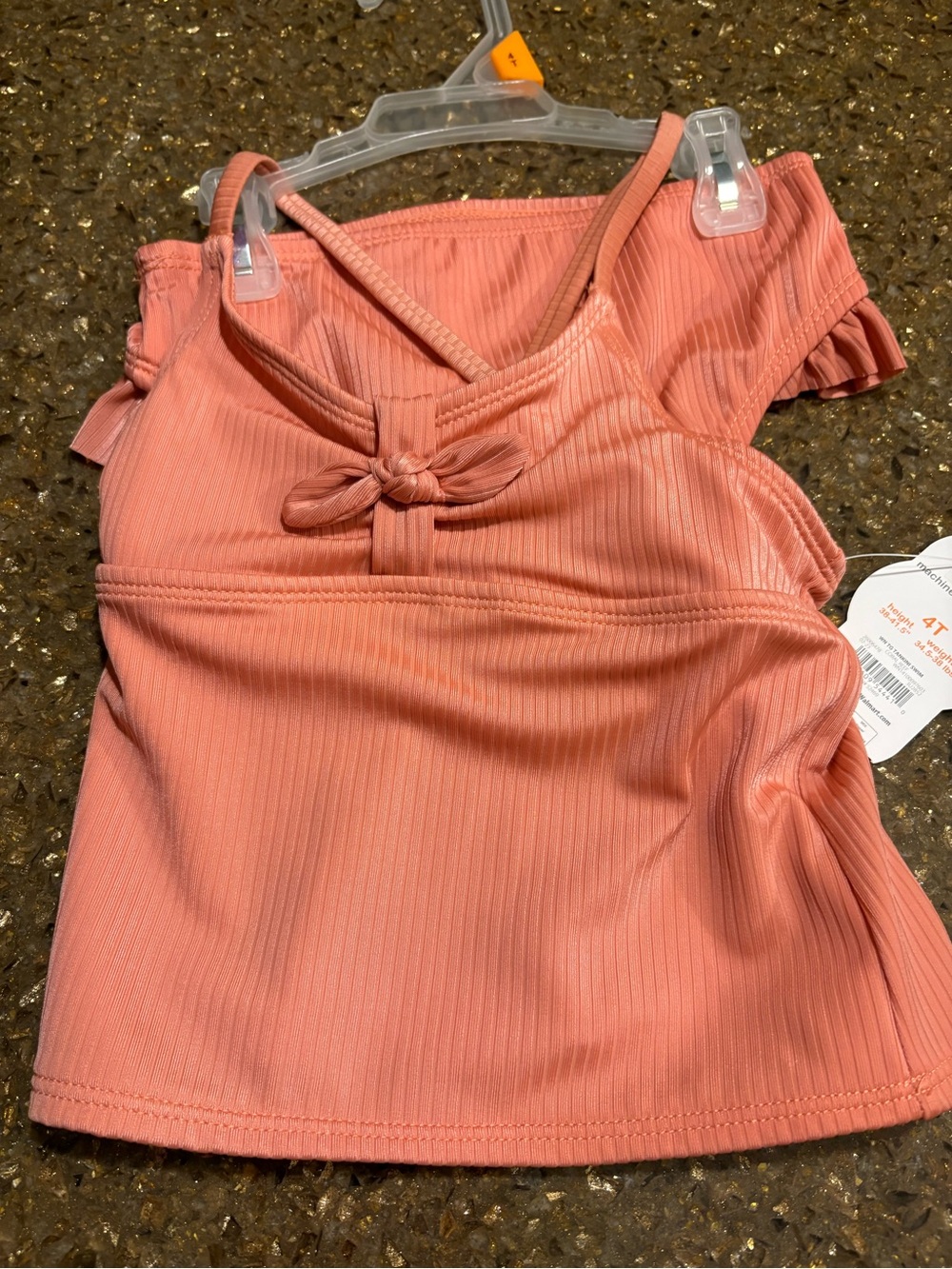 wonder nation Coral Ribbed Tankini Top with Front Knot Detail